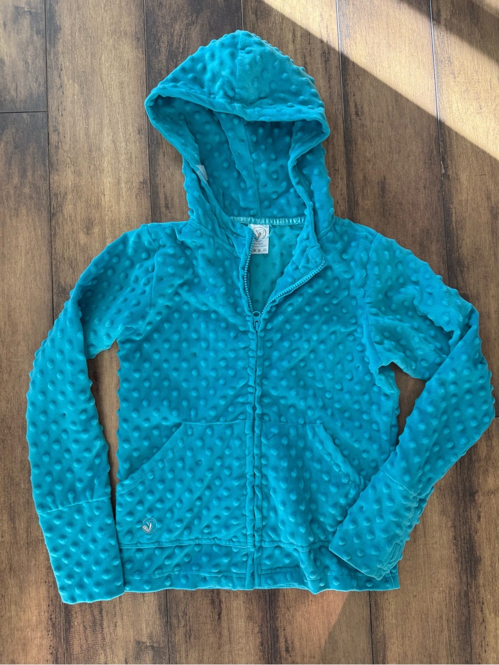 Limeapple Teal Hooded Zip-Up Dotted Fleece Jacket